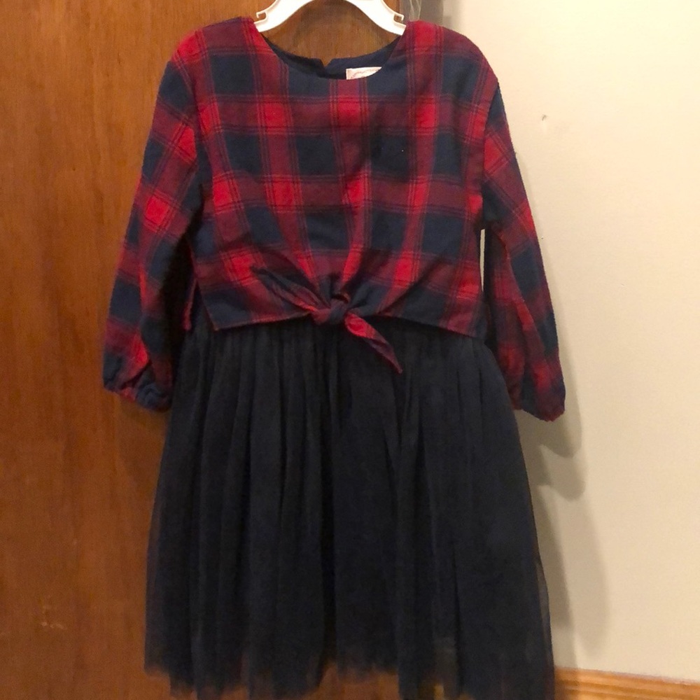 Plaid and navy blue tutu dress